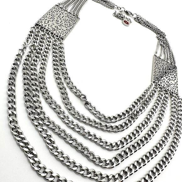 David Sigal Multichain Swirl Pattern Layered Silver Tone Designer 22” Necklace - Picture 1 of 8